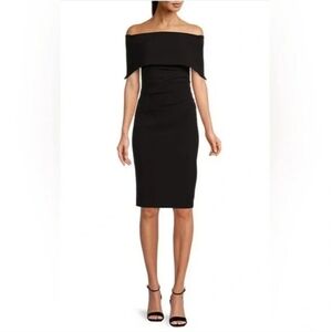 VINCE CAMUTO Popover Cocktail Dress Black Classic Off Shoulder 12